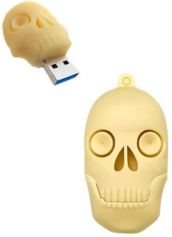 Ecoodisk 128GB USB 3.0 Flash Drive Cartoon Novelty Halloween Human Skull Memory Stick Silicone Rubber Pendrive Yellow