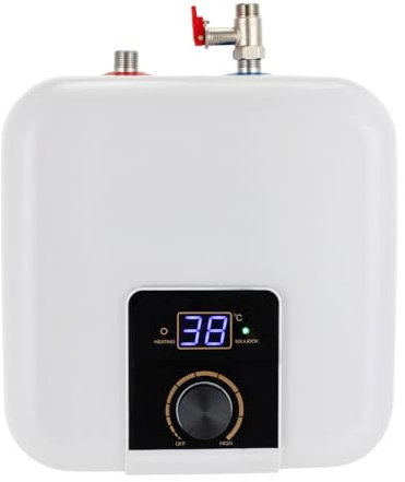 HarBin-Star Elektrischer Durchlauferhitzer, 8L Mini Warmwasserbereiter, mit Sicherheitsventil und Rohr, Instant Klein Durchlauferhitzer, 1500W 220V, 29 x 29 x 29cm