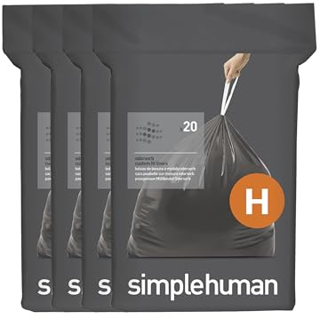 simplehuman Code H 80 Stück, original Odorsorb passgenaue Müllbeutel, Kordelzug, geruchsabsorbierende Müllbeutel in Spenderpackungen, 30–35 Liter