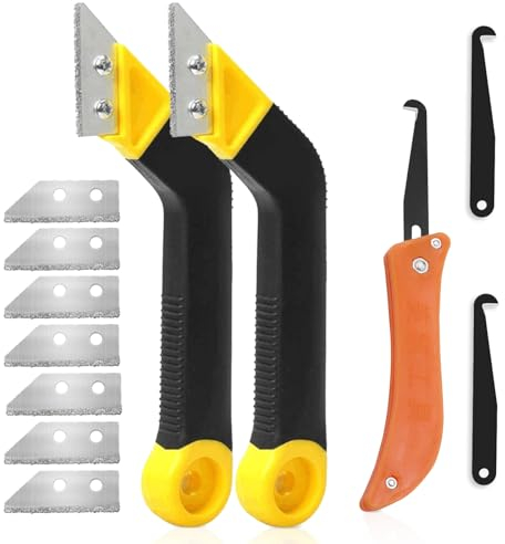 12 Pcs Pro Grout Removal Tool Tile Grout Hand Saw Angled Grout Rake with 7 Pcs Replacement and Hook, Efficient Removal Grouting Too for Tile Cleaning
