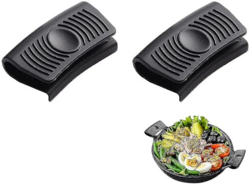 BHIPKOT 1 Paar Silikongriffe Helfen Griff Halter rutschfest Hitzebeständig Topfgriff Schutzhülle für Ofenschalen Gusseiserne Bratpfannen Küche Kochen Backen (Schwarz)