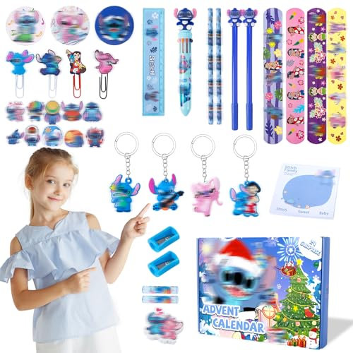 Adventskalender 2024 Kinder, Anime Schreibwaren Weihnachtskalender Geschenk mit Schulsachen Schlüsselanhänger Spielzeug, Jungen Mädchen Weihnachten Countdown Geschenk Kalender Kunst & Handwerk Set