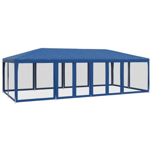 vidaXL Tenda per Feste con 12 Pareti Laterali in Rete Blu 8x4 m HDPE, Tenda per Gazebo, Tenda da Giardino, baldacchino da Giardino