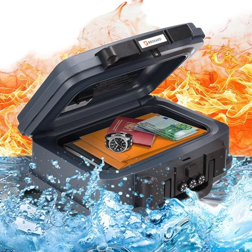 Brihard zertifizierte Dokumentenkassette 2117N, A5 - wasserdichte & feuerfeste Dokumentenbox mit Zahlenschloss, für Wertgegenstände & Dokumente, tragbarer Safe mit Griff – H 16,5 x B 38,2 x T 32,2 cm