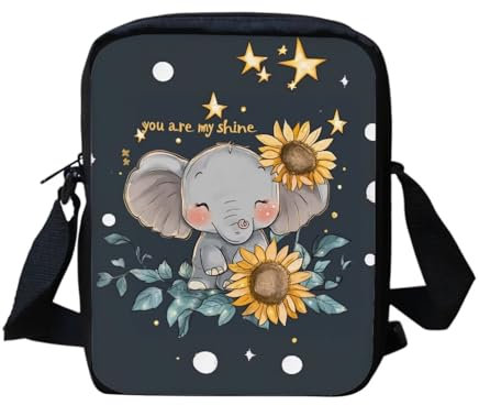 Belidome Kleine Umhängetasche für Damen und Kinder, niedliches Tiermotiv, Elephant Sunflower Grey, Einheitsgröße