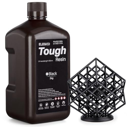 ELEGOO Tough Resin 3D Drucker Harz mit Hoher Härte und Flexibilität, Niedriger Viskosität, Geringer Schrumpfung, Kompatibel mit MSLA/LCD/DLP 3D-Druckern, Schwarz 2000g
