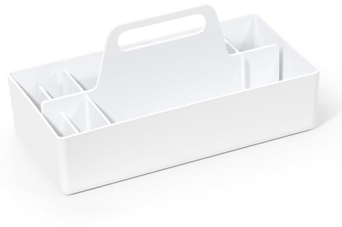 SYLANDO Korb Organizer mit Griff, 33 * 17 * 8 cm, Kunststoffkorb, Reinigungskorb, Bastelkorb, Schreibtischkorb, Aufbewahrung für stifte, bad, schminktisch, Bastelsachen, Nähutensilien (Weiß-32)