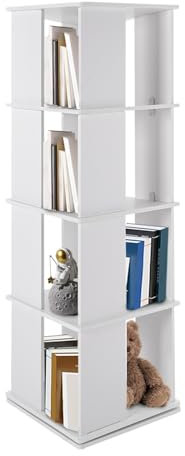 HPDTZ 4 Etagen Drehbares Bücherregal, Display Bücherregal, PVC 360° Drehbar für Wohnzimmer Aufbewahrung für Bücher Dekoration 40x40x127 cm Stabil (Weiß)