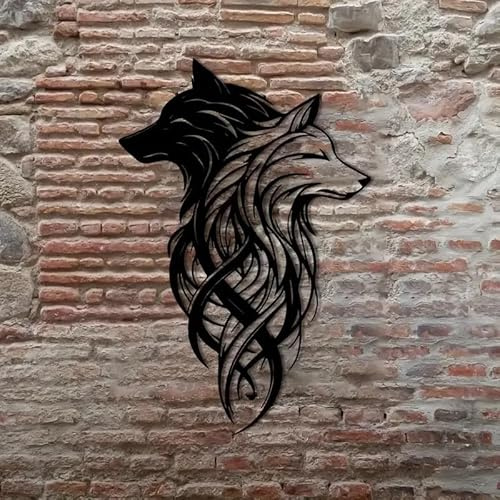 Generisch Doppel Wolf-Kopf Paar schwarz Metall Schild Wand-Deko Wikinger Wandbild wall