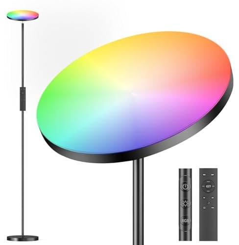 YICAIZI RGB LED Stehlampe Wohnzimmer Dimmbar, 36W Superhelle Farbwechsel Floor Lamp, Moderne Deckenfluter mit Fernbedienung und Touch-Steuerung, 2700K-6500K RGB Dimmbar für Wohnzimmer (Schwarz)