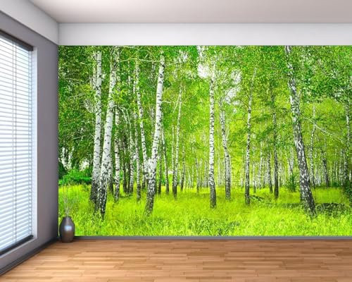 Luowenji Papier Peint Panoramique Bouleau 450x315 cm 3D Papier Peint Intissé Forêt Verte Photo Trompe l'oeil Poster Geant Mural Salon Chambre Enfant Chambre Décoration Murale a.4079