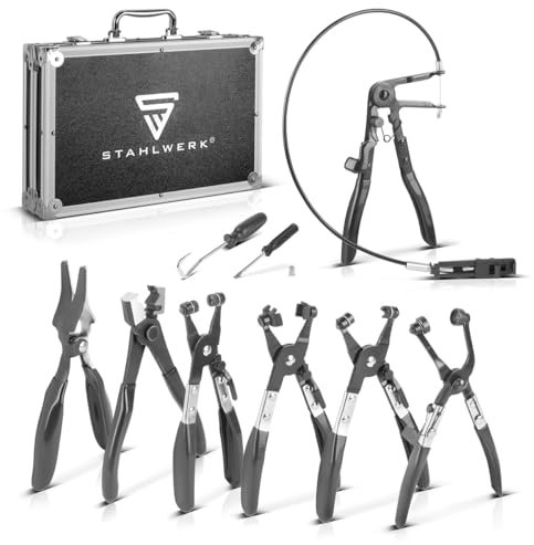 STAHLWERK Schlauchschellen-Zangen 9-teiliges Set Schlauchklemmen-Zange | Schellen-Zange | Klemmeschellen-Zange | Installationswerkzeug zur Montage und Demontage von Schlauchschellen am Kfz