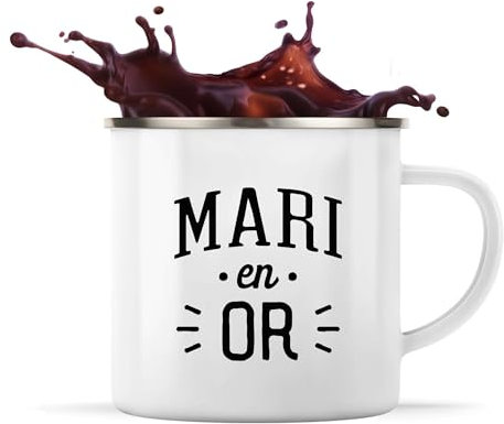 Otshirt Tasse Métal Mari en Or | 360 ml Mug Émaillé Métallique | Idée Cadeau Couple Humour Original Mariage Drôle Unique