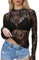 Sahunfri Mesh Tops for Women, Lace Tops for Women UK Sexy See Through Shirts, Y2K Lace Top Layering Blouses (UK, Alpha, L, Regular, Regular, Standard, Black)