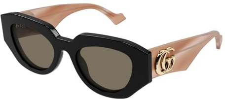 Gucci GG1421S 008 Sonnenbrille für Damen mit schwarzem Rahmen und pinkfarbenen Bügeln