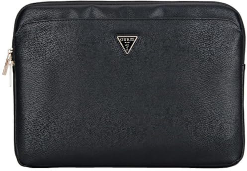Guess Sleeve 14 genarbtes Reißverschlussfach Dreieckslogo (Schwarz)