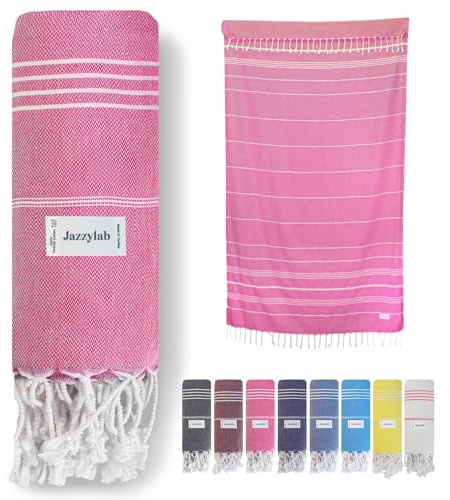 SULTAN hamam-handduk Pestemal | 100% bomull med randigt mönster | Lätt, snabbtorkande och mångsidig | För strand, bastu & resor | Rosa, 90x180 cm