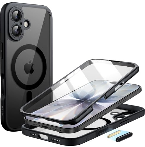 JETech Case for iPhone 17, 360° Protection, Black | Compatible with MagSafe, Built-in Tempered Glass Screen Protector, Camera Control Button