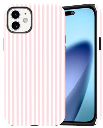 Dahimomo Cute Case for iPhone 13 mini/iPhone 12 mini 5.4, Stripe Girly Aesthetic Dsign Pattern, Shockproof Slim Soft TPU and Hard PC Frosted Double Protective Cover for Girl Women, Pink Stripe