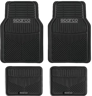 Sparco Universal Cut-to-Fit Car Mats, Black, 4 Pieces, Amazon Exclusive, Durable PVC, Easy to Install, Non-Slip and Washable