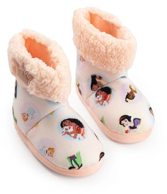 Disney Princesses Girls Multi Cozy High-Rise Slippers | Moana, Snow White, Cinderella, Tiana, Pocahontas Indoor Comfort Footwear | Fluffy Material Pull-On Design Merch