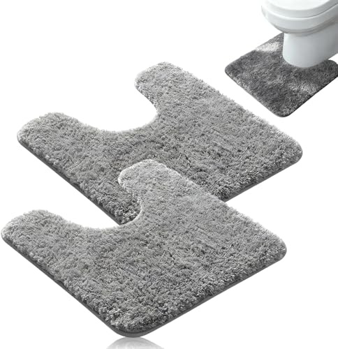 NCOALE 2 PCS Toilet Mats Pedestal Only, Absorbent Toilet Rug Non Slip Soft 50x40 cm U Shape Bath Mat for Homes Flats Toilet (Grey)