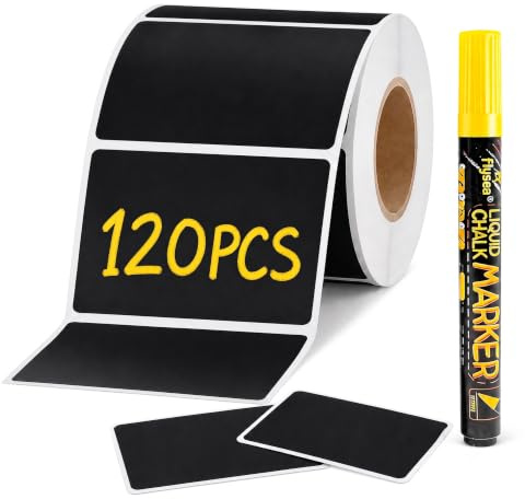 Étiquettes Autocollantes Bocaux, 120 Pièces 3,5 x 5,5 cm avec Marqueur | Repérez en un coup d’œil ingrédients et dates grâce au contraste noir et jaune, pour une cuisine claire et bien organisée