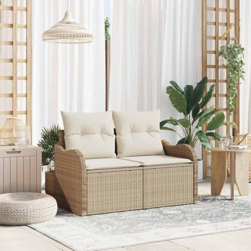 Tonture Gartensofa Beige Poly-Rattan, 121x62x69cm, 2-Sitzer Outdoor Couch, Stahlrahmen, wetterfest für Terrasse, Balkon, Gartenmöbel Set