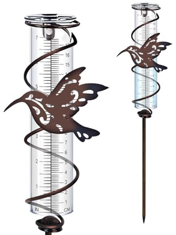 Pluviomètre de Jardin en Verre, Pluviomètre Vintage, Terrasse (Colibri) | Pluviometre Exterieur Resistant Gel, Conception Colibri, avec des Graduations Claires, pour Jardin, Pelouse