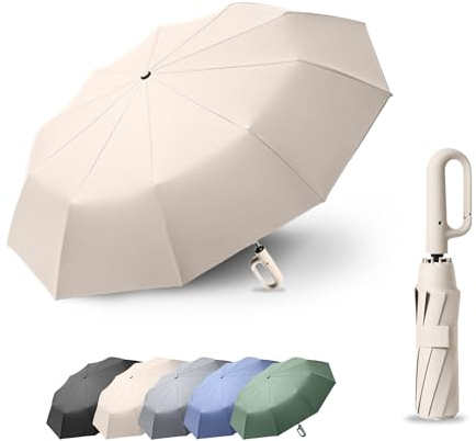 erised's bifrost Regenschirm Groß/Karabinergriff für Herren und Damen/Automatisches Öffnen/Schließen/10 Rippen/Sturmfest/Golf Umbrella/Freien UV Schutz Faltender Sonnenschirm Taschenschirm UPF 50