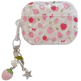 PIQIUZC Custodia protettiva per AirPods 4 con portachiavi, motivo pesce rosso trasparente mela fragola design TPU custodia protettiva per AirPods 4a generazione (fragola)