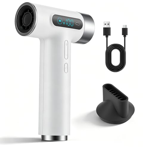 Hair Dryer Cordless, 300W Fast Drying Blow Dryer with Digital Screen, 27000mAh Rechargeable Portable Travel Hairdryer, 100000RPM, 100 Speeds, USB Charging, Hot & Cold Wind for Travel,Camping (White)