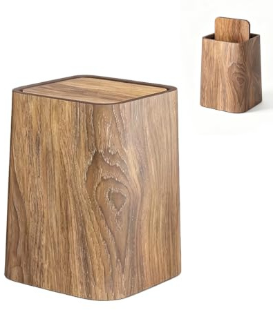 Chiziyixin 10L Bathroom Bin with Swing Lid, Square Plastic Bedroom Bin Waste Paper Basket for Office, Toilet, Kitchen, Bedroom, Living Room, Odor-Reducing Trash Can Waste Paper Basket (Wood Grain)