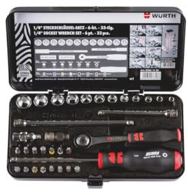 MIHIMO design Würth - Set di chiavi a bussola da 1/4, 33 pezzi, cassetta degli attrezzi di alta qualità con cricchetto, dadi e punte, ideale per officina, auto e casa