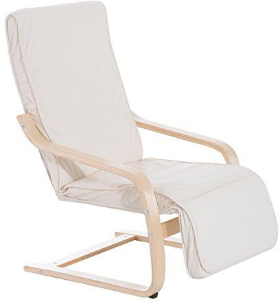 HOMCOM Wooden Lounging Chair Deck Relaxing Recliner Lounge Seat with Adjustable Footrest & Removable Cushion, Cream White