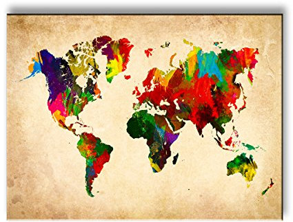 bestpricepictures Bild auf Leinwand Weltkarte 4301-SCT deutsche Marke und Lager - Die Bilder/das Wandbild/der Kunstdruck ist fertig gerahmt 40 x 30 cm