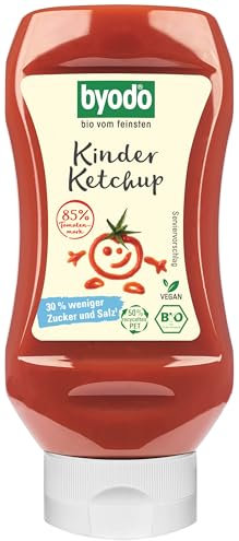 Kinderfreundlicher Bio-Ketchup ohne raffinierten Zucker von Byodo – 2 x 300 ml Squeeze Flasche, Bio Kinder Ketchup, Satte 85% Tomatenmark-Anteil, Mit Süße aus der Agave