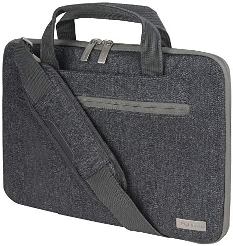 TECHGEAR Case for 11 - 12.3 Laptops, Portable Multi-functional Laptop Case with Adjustable Shoulder Strap, Luggage Strap & Suppressible Handles, Portable Sleeve Organiser Case Cover + Pockets GREY