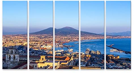 Bild Bilder auf Leinwand Neapel (Neapel) und Vesuv im Hintergrund bei Sonnenuntergang an einem Sommertag Italien Kampanien Wandbild Poster Leinwandbild RUB