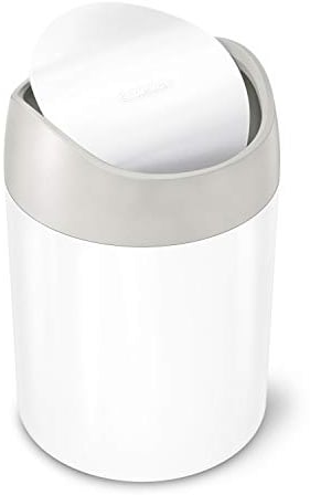 simplehuman CW2079 1.5L Mini Bin, Kitchen Tabletop, Desktop or Dressing Table, Balanced Swing Lid, Lift-Off Lid, Easy to Clean, White Steel