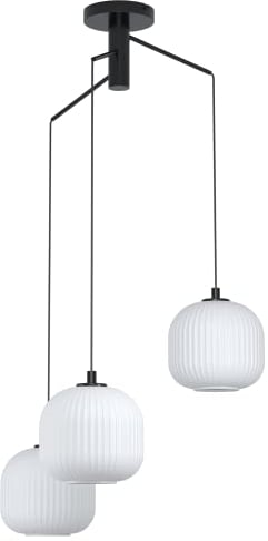 EGLO Hängelampe Mantunalle, 3-flammige Cluster Pendelleuchte Esstisch, Hängeleuchte aus Metall in schwarz und Glas in weiß, Esszimmerlampe hängend, E27 Fassung, Ø 62 cm