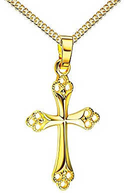 Goldkette Kreuz-Anhänger gotische Form für Damen, Herren und Kinder Ketten-Anhänger 585 Gelbgold Mit Halskette - Kettenlänge 50 cm.