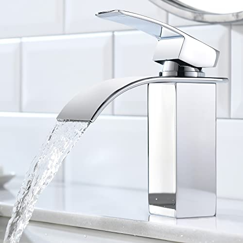 Wasserfall Wasserhahn Bad, CECIPA Waschtischarmatur Chrom mit Keramikventil, Mischbatterie Waschbecken mit Kaltes & Heißes Wasser, Brass, Einhandmischer Waschbeckenarmatur