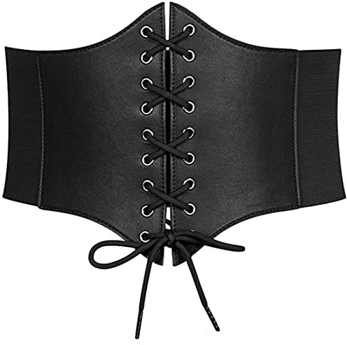AISOO Corsé elástico ancho para mujer y niña Cinturón con cordones atados vintage de piel sintética regalos negro, Talla única