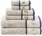 Madison Park Serene Badetuch-Set, 100% Baumwolle, luxuriöses Blumenmuster, Bestickt, Baumwoll-Jacquard-Design, weich und sehr saugfähig, für die Dusche, Verschiedene Größen, Marineblau, 6-teilig