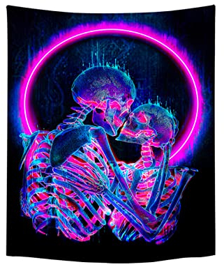 Roninkier Wandteppich Skelett Psychedelic-Fluoreszierender Wandtücher - Indischer Tapisserie Schwarzlicht Abstrakt Wandbehang Boho Gothic für Schlafzimmer Wanddekoration kinderzimmer,230x180cm