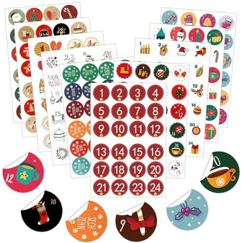 Adventskalender Zahlen, 240 Stück Adventskalender Zahlen Aufkleber, Adventskalender Aufkleber, Zahlen Aufkleber 1-24, Adventskalender Sticker für Weihnachtskalender zum Basteln und Befüllen