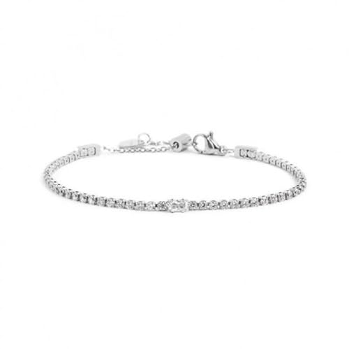 Marlù BRACCIALE TENNIS 2MM ZIRCONI BIANCHI E ZIRCONE BAGUETTE CENTRALE ACCIAIO 2BR0105-W (Acciaio)
