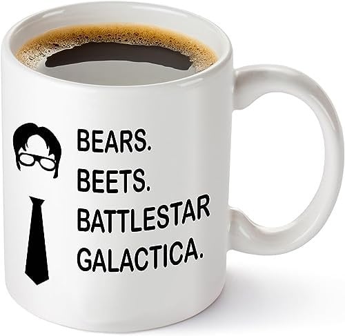 Gift Island Bears Beets Battlestar Galactica Funny 11 oz Coffee Mug Inspired by TV Show The Office Quote Unique Birthday Gift for Dwight Schrute Fans Dunder Mifflin