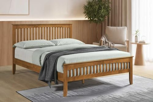Sareer Furniture Sandhurst Solid Oak Wood Kingsize Bed Frame Slatted Headboard Modern Classic Style Easy to Assemble and Durable 5ft